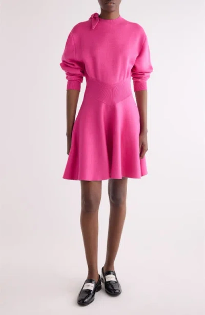 Givenchy Long Sleeve Bow Wool & Cotton Blend Sweater Dress In Pink