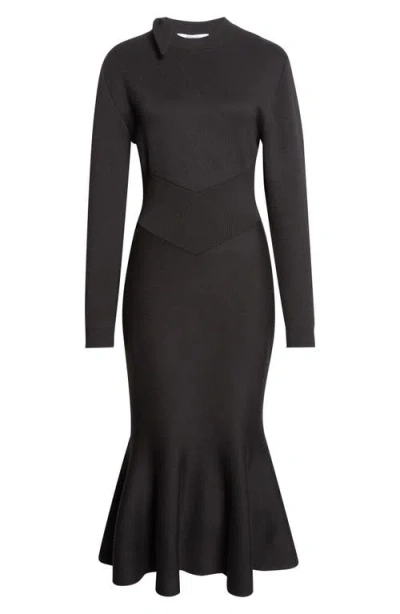 Givenchy Long Sleeve Bow Wool & Cotton Blend Trumpet Sweater Dress In Black
