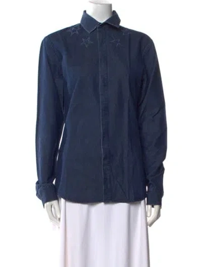 Pre-owned Givenchy Long Sleeve Button-up Top In Blue