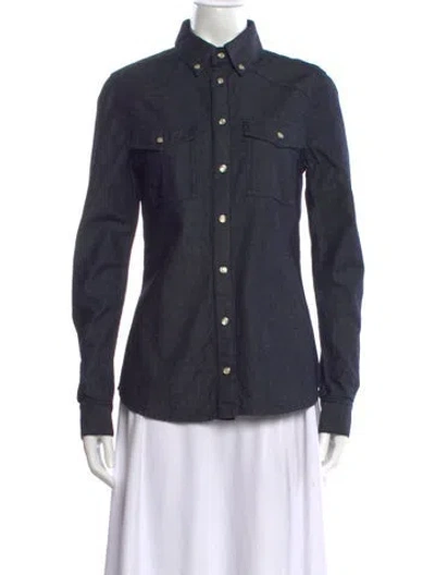 Pre-owned Givenchy Long Sleeve Button-up Top In Blue