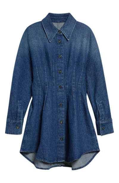 Givenchy Long Sleeve Denim Cocoon Mini Shirtdress In Blue