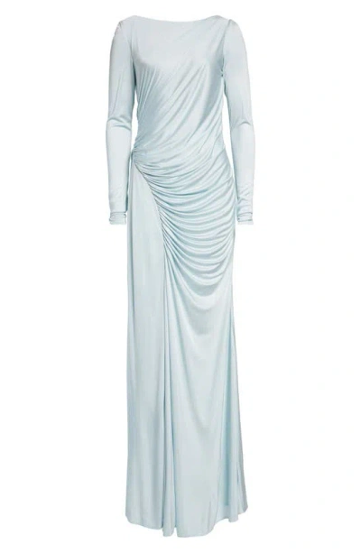 Givenchy Long Sleeve Draped Jersey Evening Gown In Frost