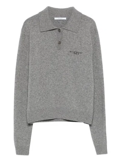 Givenchy Long-sleeve Knitted Polo Top In Gray