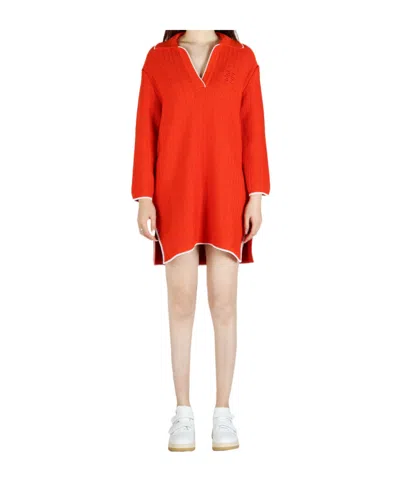 Givenchy Rib Polo Sweater Minidress In Orange