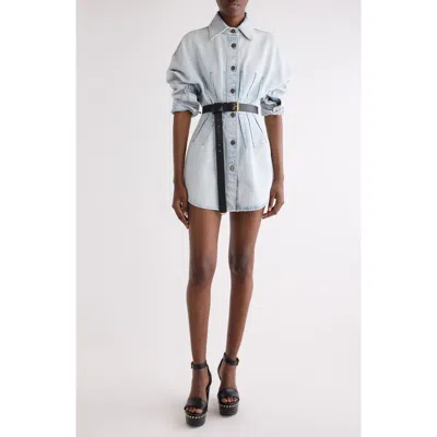 Givenchy Long Sleeve Shaped Denim Minidress In Blue