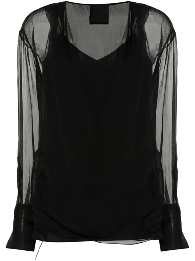 Givenchy Silk Shirt With V-neckline And Draped Lace-up Details In Black