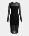Givenchy Monogram 72 Glitter Flocked Long Sleeve Mesh Dress In Black Silvery