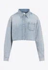 Givenchy Long-sleeved Cropped Shirt In Blue