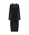 Givenchy Monogram 72 Glitter Flocked Long Sleeve Mesh Dress In Black