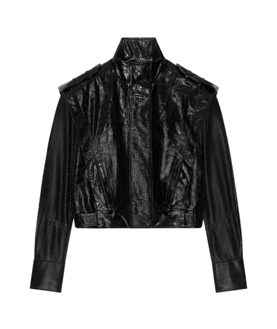 Givenchy Bi-material Biker Jacket In Leather In Noir