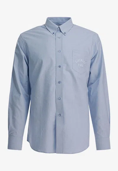 Givenchy Button-down Shirt With Pointed Collar And Embroidered Detail In Blue