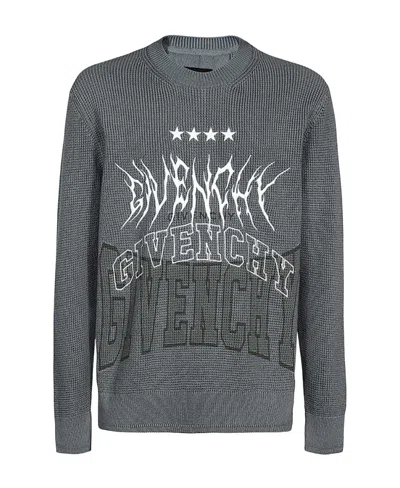 Givenchy Embroidered Metal Logo Crewneck Sweater In Titanium