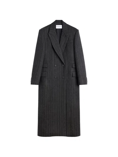 Givenchy Long Tailored Coat In Herringbone Wool In Gray