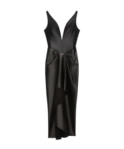 Givenchy Long Wrapped Dress In Leather In Black