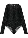 Givenchy Logo Monogram Semi-sheer Bodysuit In Black