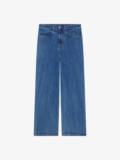 Givenchy Low Crotch Wide Jeans In Marble Denim In Indigo Blue