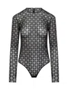 Givenchy Womens Monogram-print Long-sleeves Stretch-woven Body Black Silvery In Black