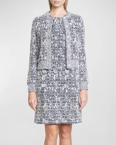 Givenchy Cardigan In 4g Tweed With 4g Detail In Blue