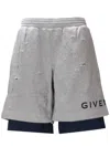 Givenchy Logo Printed Distressed Shorts In Grey/blue