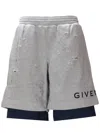 Givenchy Logo Printed Distressed Shorts In Grey/blue