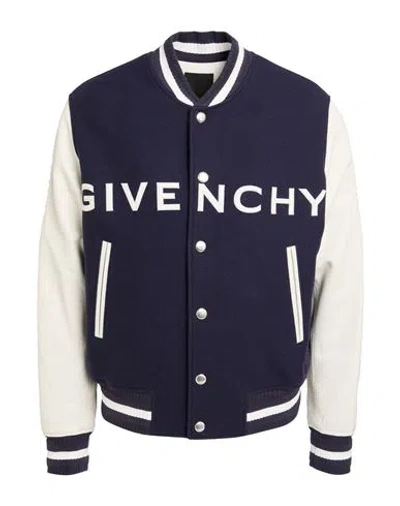 Givenchy Man Jacket Navy Size 36 Calfskin, Wool, Polyamide In Blue