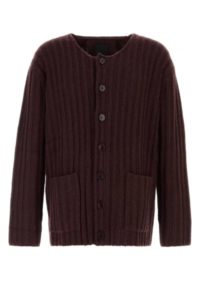 Givenchy Maroon Scoop Neck Cardigan In Burgundy