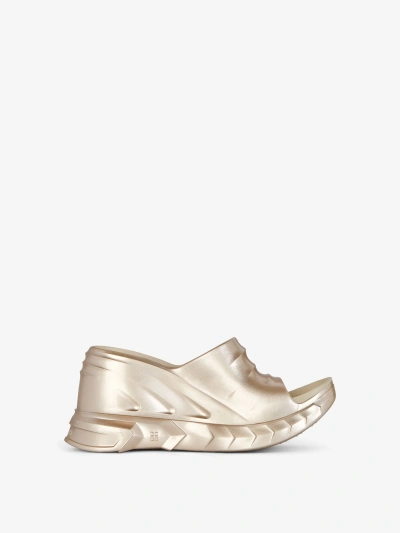 Givenchy Marshmallow Wedge Sandals In Laminated Rubber In Dusty Gold