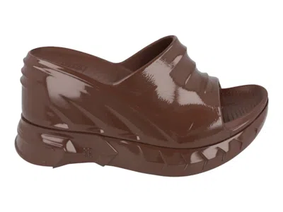 Pre-owned Givenchy Marshmallow Wedge Slides (women's) Sneakers In Chocolate In Brown