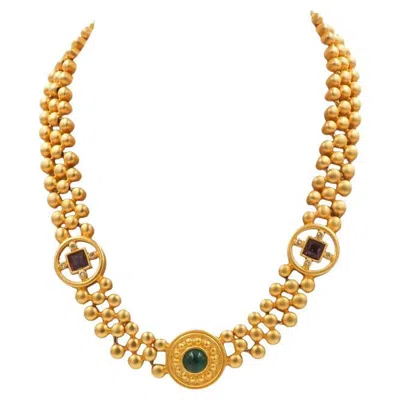 Pre-owned Givenchy Matte Gold W Cabachon Stone Necklace In Multi