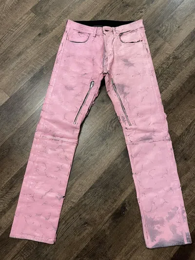 Pre-owned Givenchy Matthew Williams  Pink Crackled Painted Zip Jeans