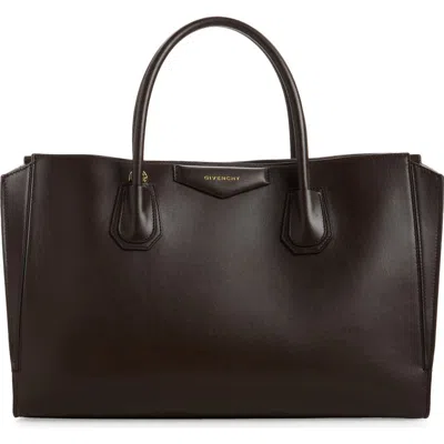 Givenchy Medium Antigona Catchall Bag In Shiny Grained Leather In Brown