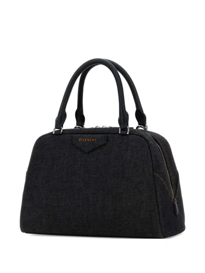 Givenchy Dark Blue Denim Antigona East West Handbag In Black