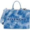 Givenchy Medium G-tote Bag In Washed Embroidered Denim In Medium Blue