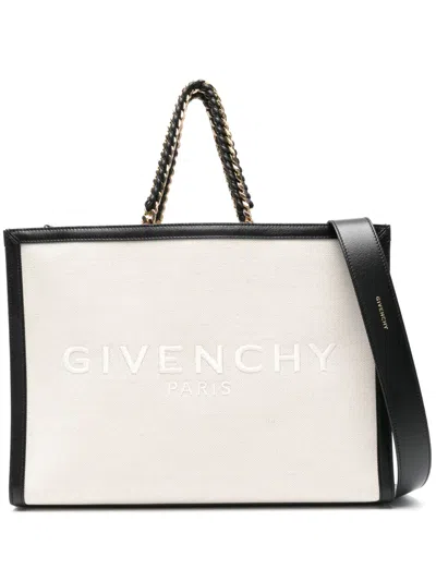 Givenchy Medium G Tote Shopping Bag In Canvas And Leather In Neutrals