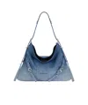 Givenchy Medium Denim Floral-embroidered Voyou Shoulder Bag In Blue