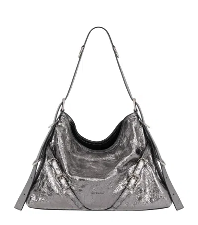 Givenchy Voyou Medium Metallic Leather Shoulder Bag In Silver