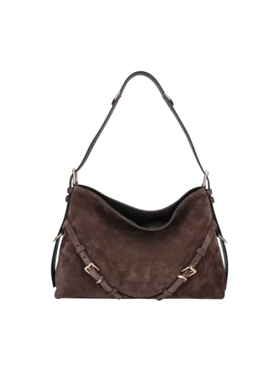Givenchy Womens Ebony Brown Silver Voyou Medium Suede Shoulder Bag