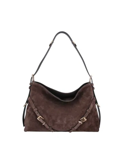 Givenchy Womens Ebony Brown Silver Voyou Medium Suede Shoulder Bag