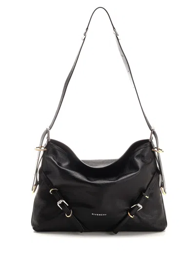Givenchy Medium Voyou Buckle Shoulder Bag In Tumbled Leather In Black