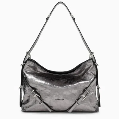 Givenchy Medium Voyou Bag In Silver Laminated In Grey