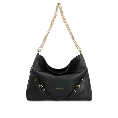 Givenchy Hammered Leather Shoulder Bag With Logo On The Front And Metal Details In Black