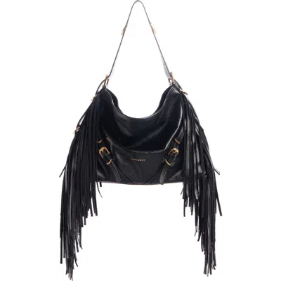 Givenchy Medium Voyou Fringe Leather Hobo Bag In 001-black