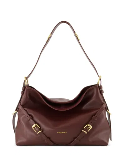 Givenchy Voyou Medium Shoulder Bag In Shiny Leather In Burgundy