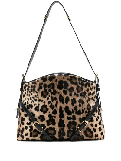 Givenchy Voyou Medium Leopard-print Calf Hair Shoulder Bag In Multi