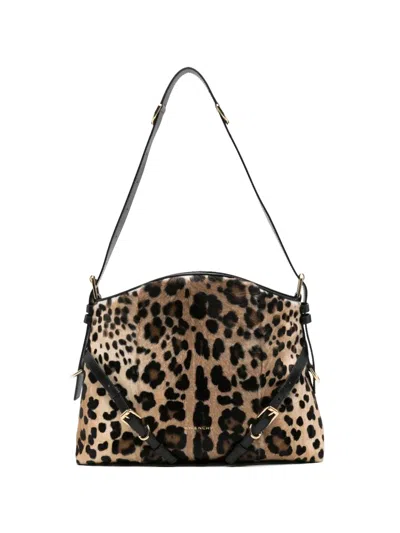 Pre-owned Givenchy Medium Voyou Leopard-print Shoulder Bag In Brown