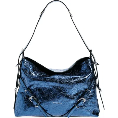 Givenchy Medium Voyou Metallic Leather Hobo In Navy