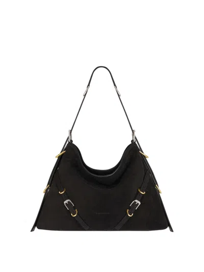 Givenchy Medium Voyou Buckle Shoulder Bag In Tumbled Leather In Black