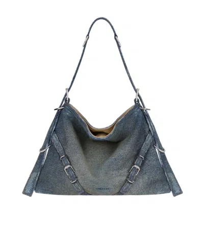 Givenchy Medium Voyou Washed Denim Shoulder Bag In Military Blue