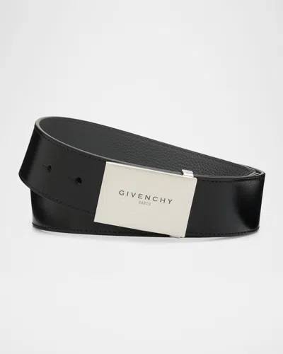 Givenchy Men & Apos;s Metal Plaque-buckle Leather Belt In Black