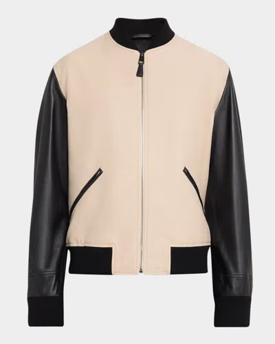 Givenchy Men & Apos;s Mixed-material Logo Bomber Jacket In 007 Black